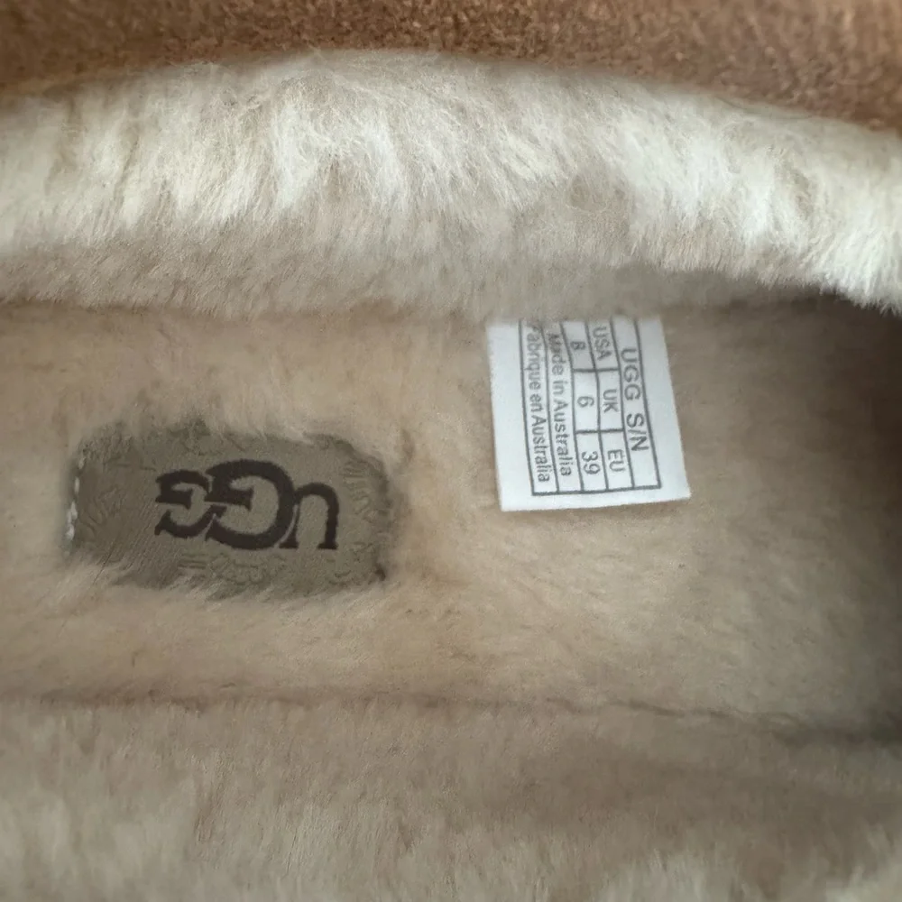 UGG Brown Cozy Suede Slippers with Knitted Trim - Picture 10 of 12
